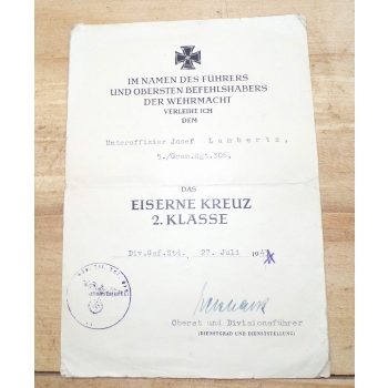 Medal za front wschodni i krzyż żelazny EK 2 z nadaniami
